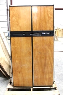 USED RV MOTORHOME REFRIGERATOR | REFRIGERATOR  WITH WOODEN FINISH WITH ICE MAKER. MODEL: 1200LRIM S/N: 689530FB