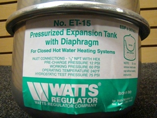 USED RV/MOTORHOME WATTS REGULATOR PRESSURIZED EXPANSION TANK