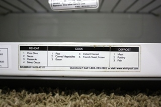 USED RV WHIRLPOOL MICROWAVE OVEN MH2155XPT-1 FOR SALE